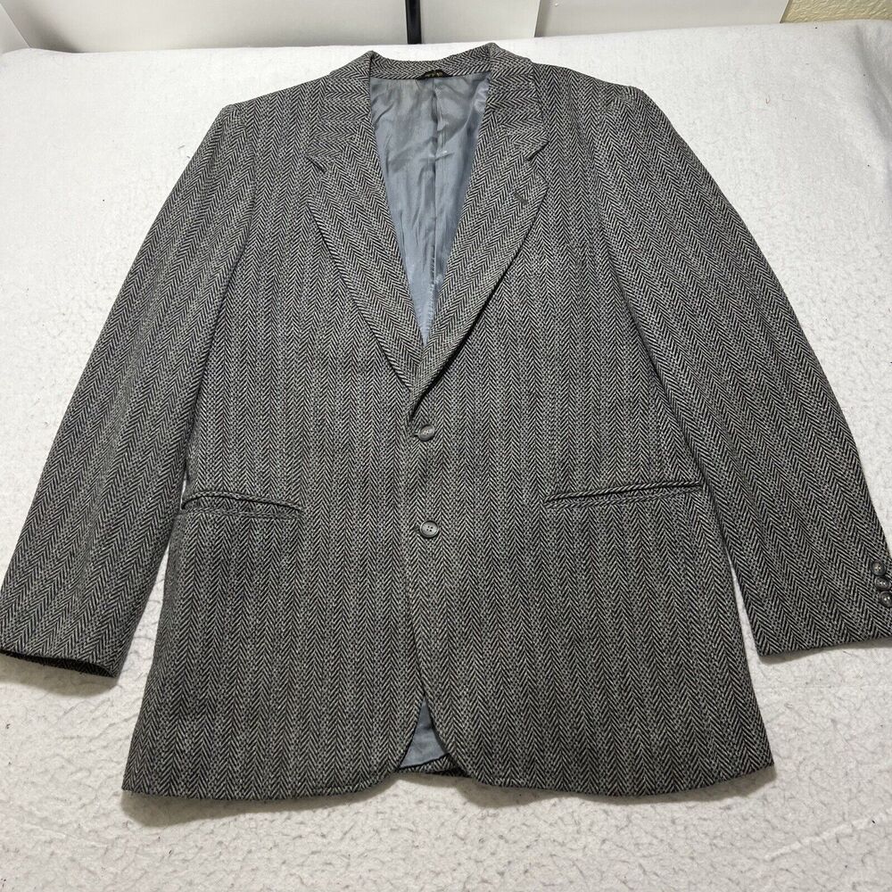 Sears The Men's Store Size 44 Long Tweed Polyester/Wool Herringbone Sport Coat